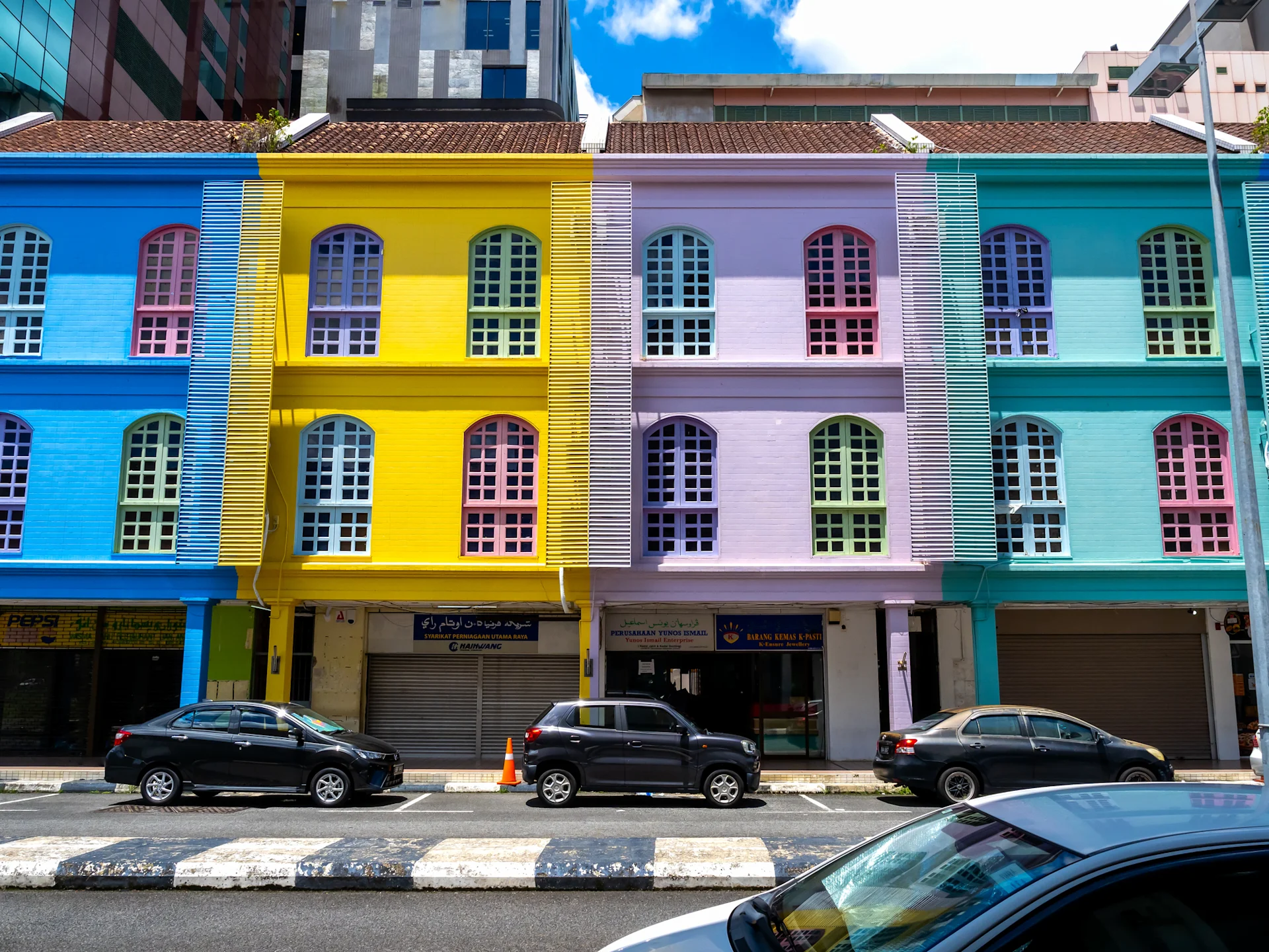 Colourful houses on the streets of Brunei.