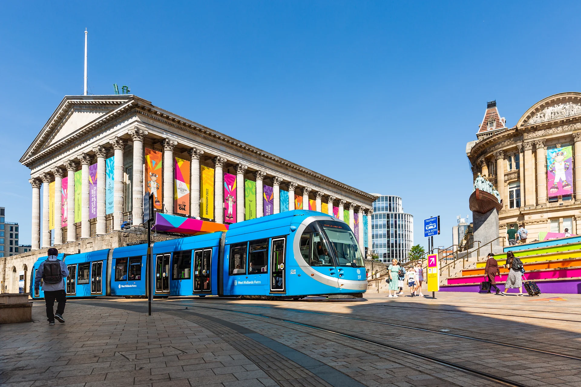 Tram passing through Victoria Square in Birmingham City Centre