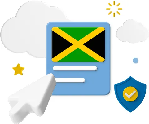 mouse on jamaica flag with certification badge graphic.
