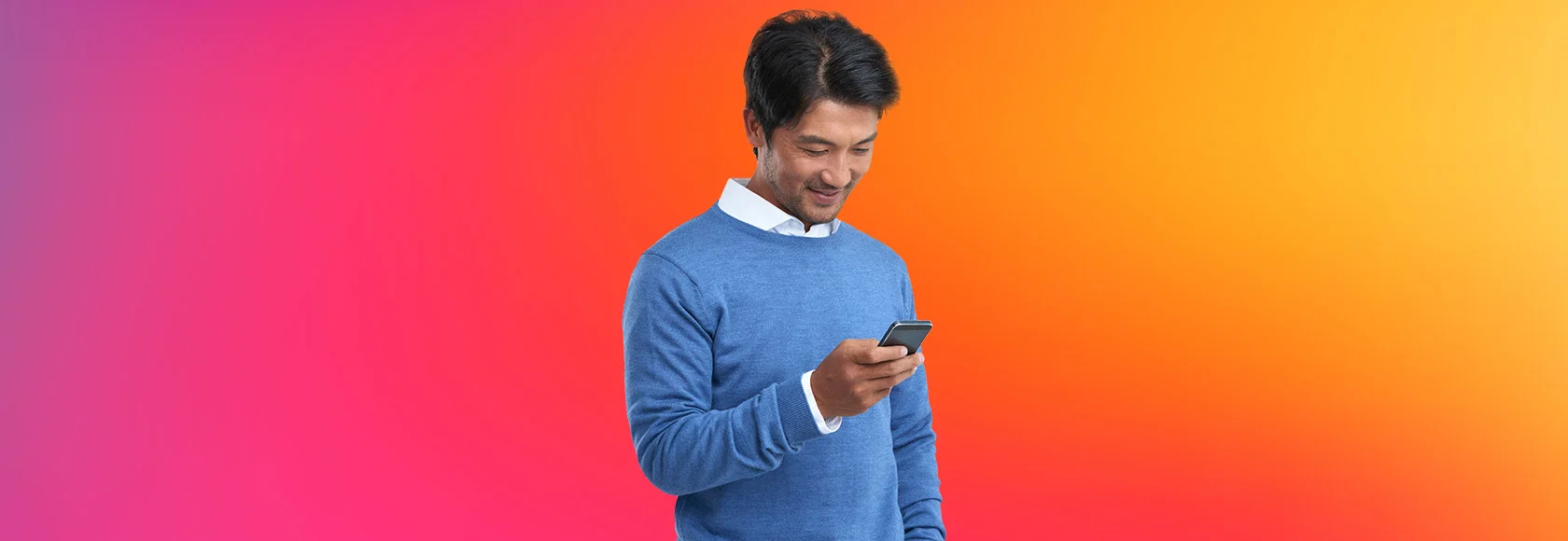 Man with phone on instagram