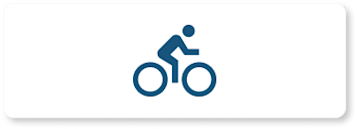 Blue animated cyclist on bike in white rectangle