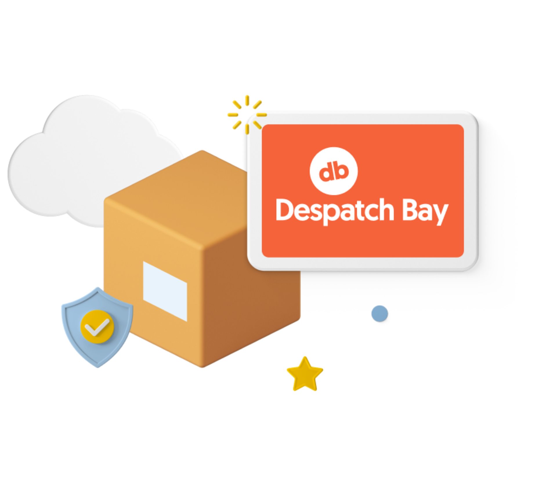 Box with animated icons and Despatch Bay logo