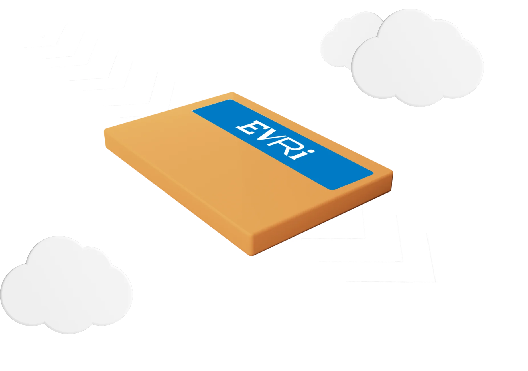 Evri Postable box with measurements, arrows, and animated clouds