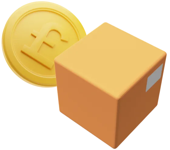 Parcel box graphic with pound coin