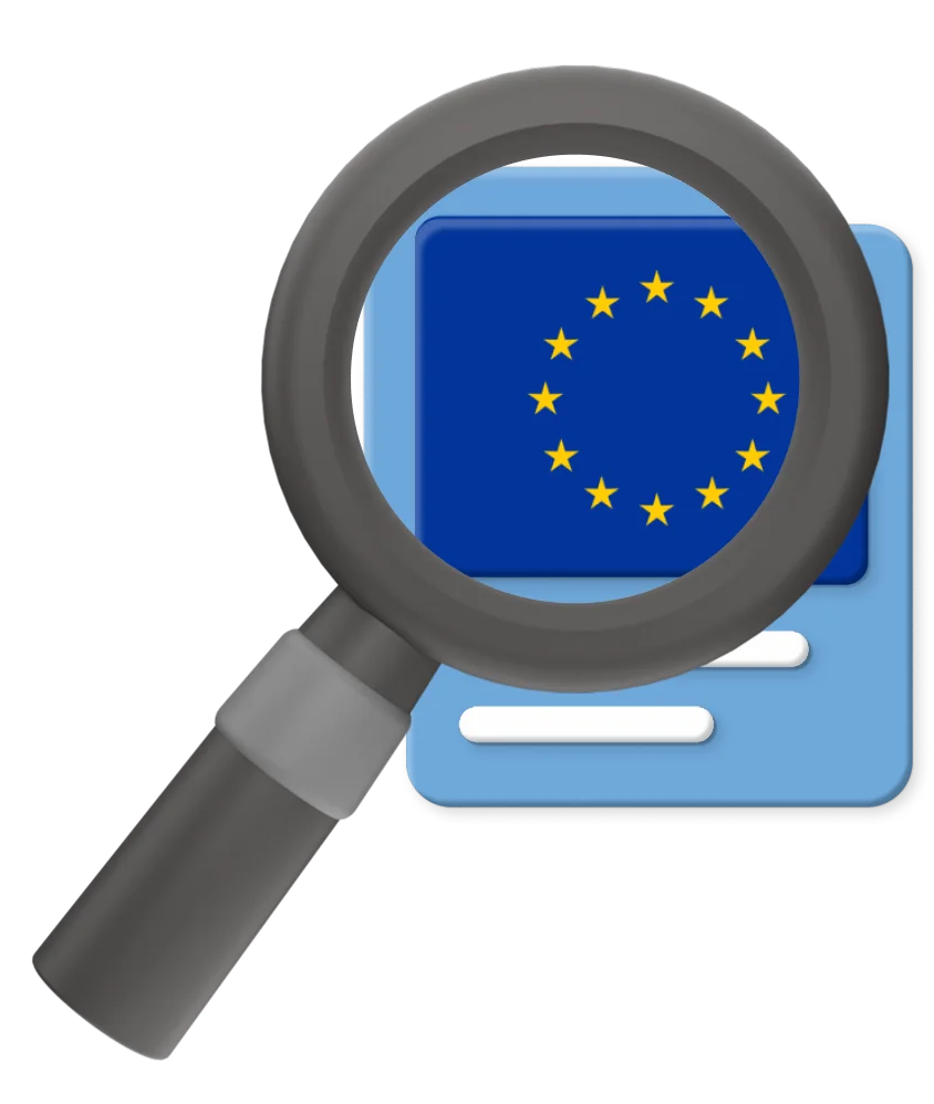 Magnifying glass zooming on box with EU flag