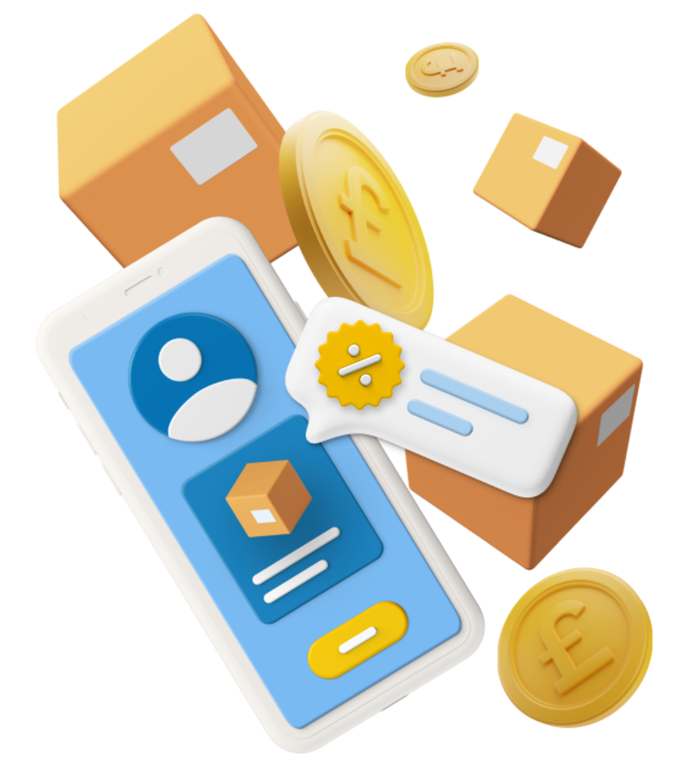 Animated mobile phone with coins and boxes