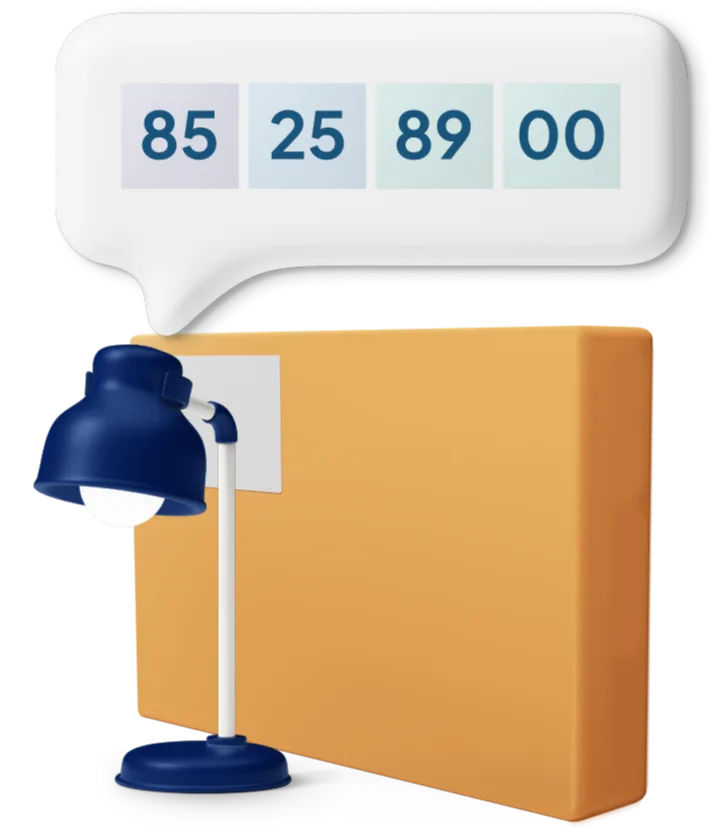 Lamp next to parcel box with HS code label attached