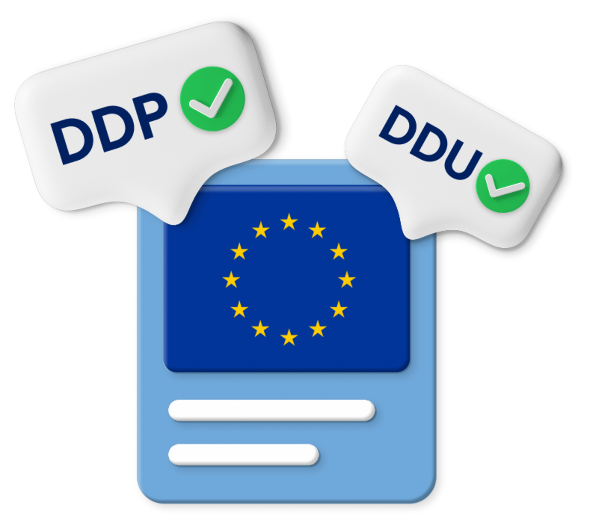 EU Flag in box graphic with DDP and DDU labels