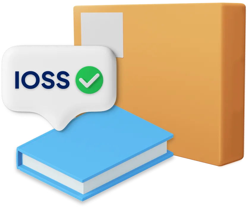 Photo Camera next to parcel box with IOSS label.