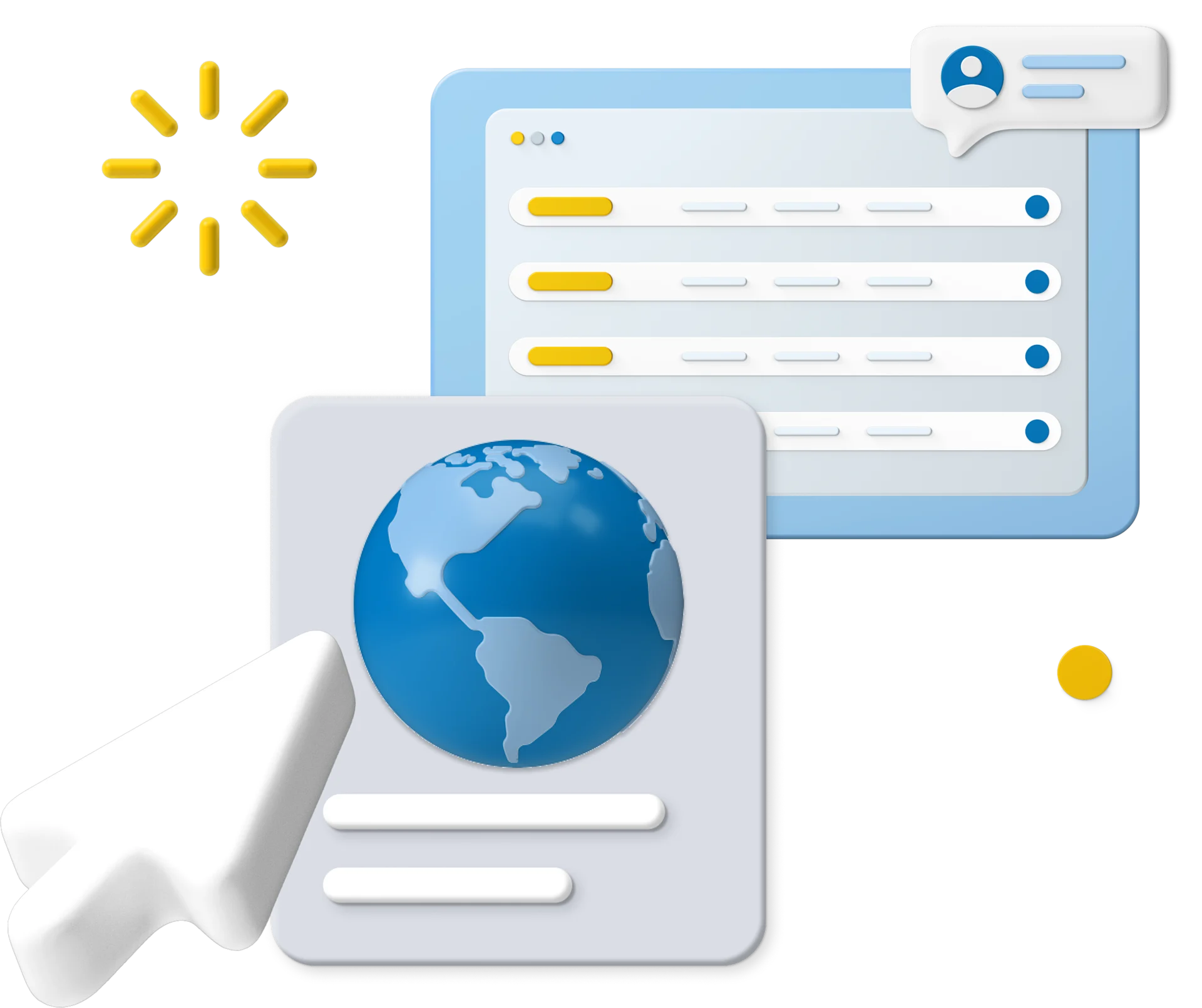 Animated globe and tablet screen with large cursor icon