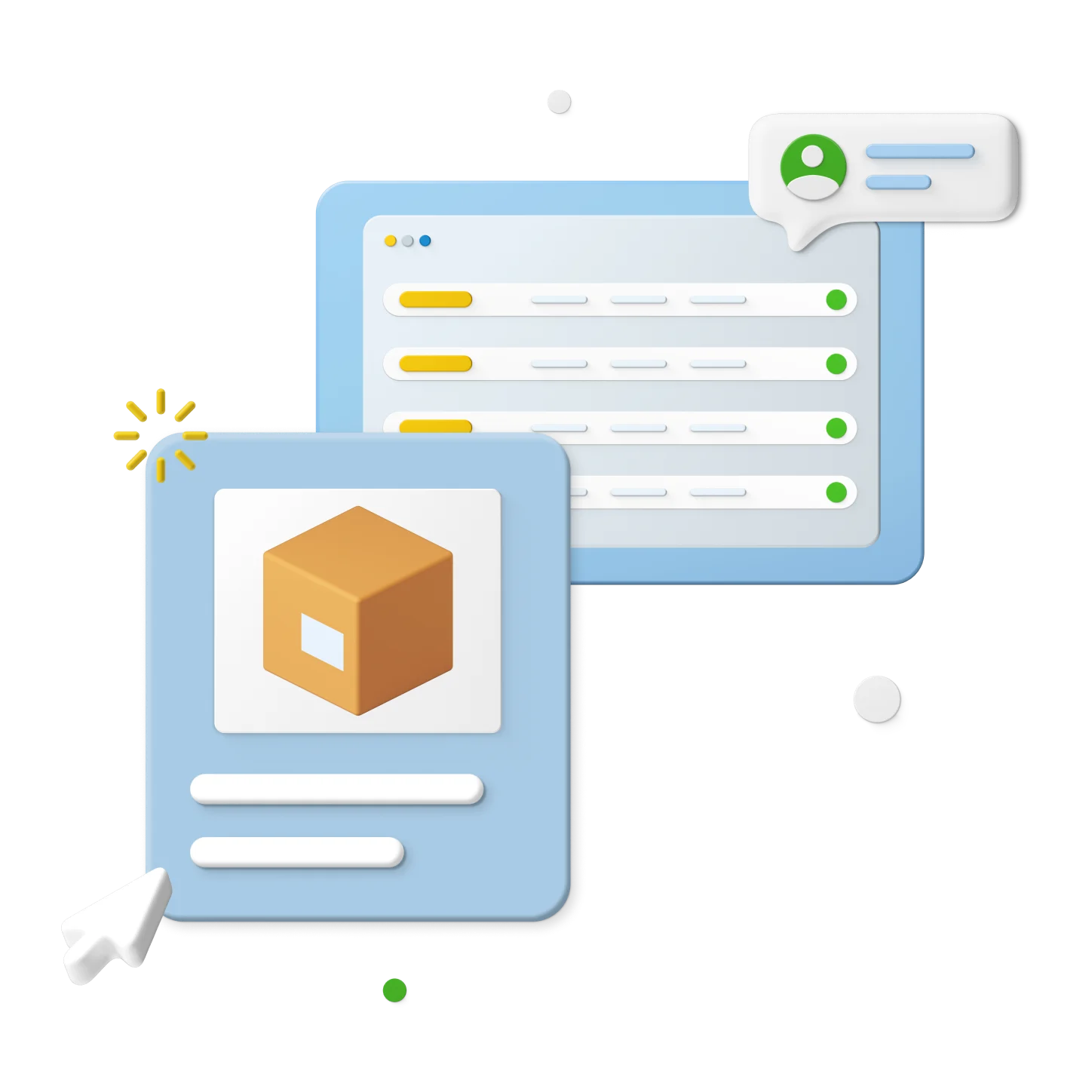 Animated box and web pages with cursor and icons