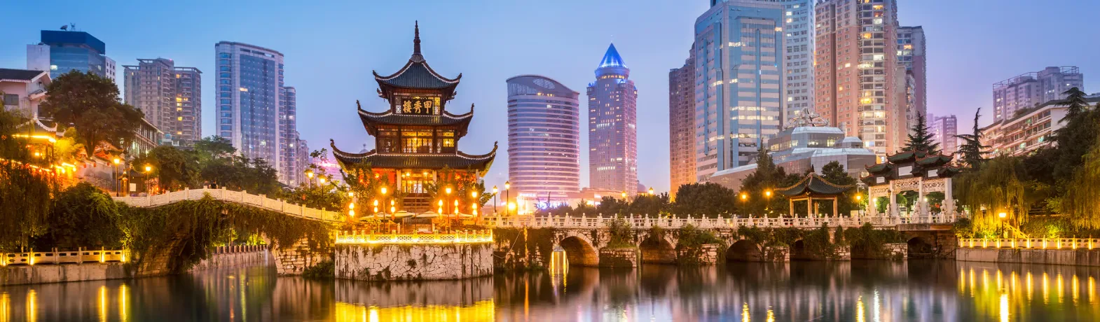 Chinese city skyline with traditional architecture 