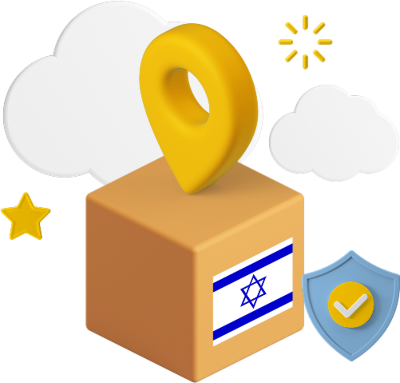 Israel flag on parcel box graphic.