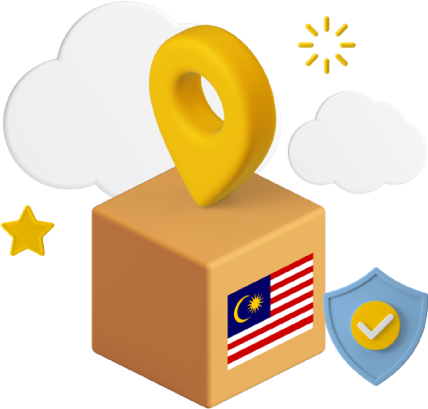 Box with Malaysian flag and location icon