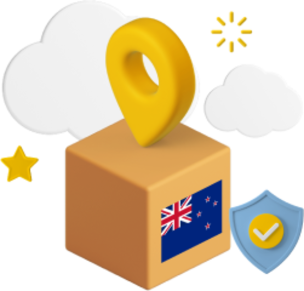 Box with New Zealand flag on