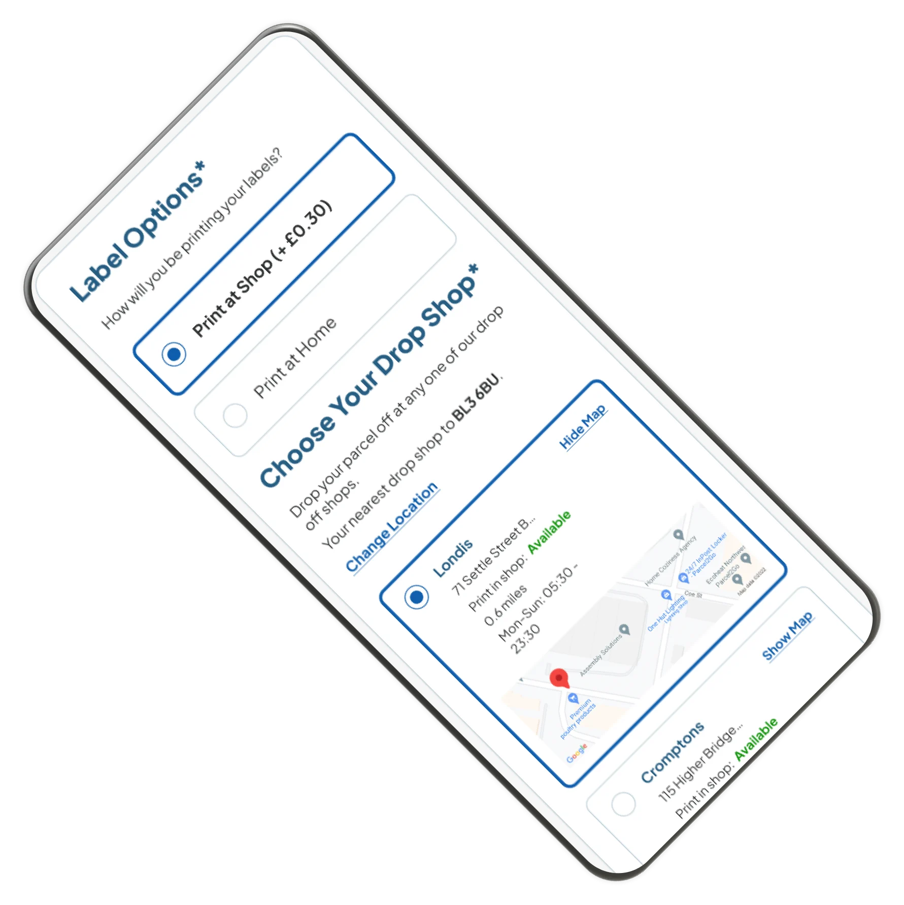 Mobile with Parcel2Go app parcel services