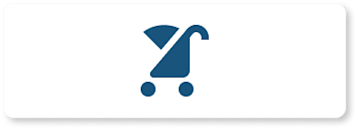 Blue animated pushchair on white rectangle