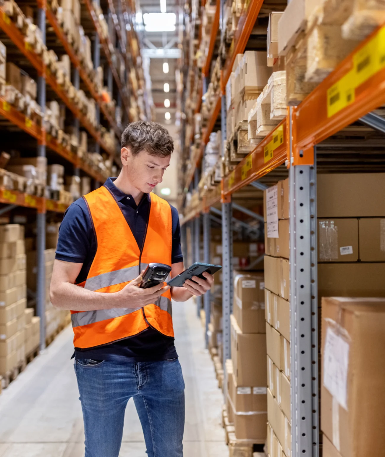 person in parcel warehouse