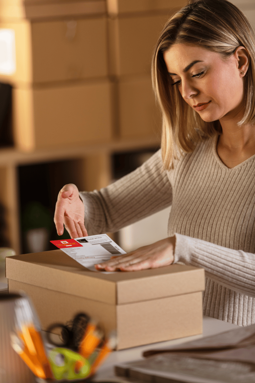 Applying Royal Mail label to parcel