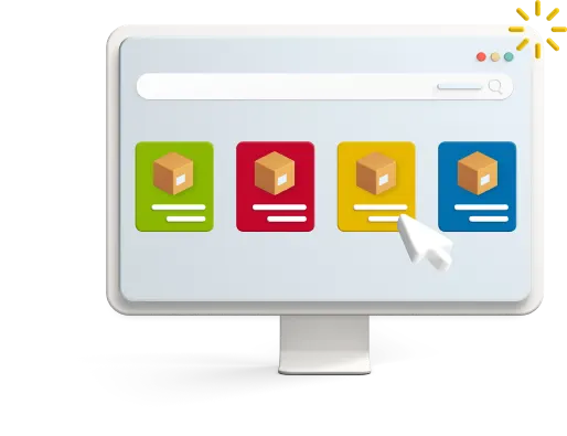 Computer screen with 4 options of boxes in green, red, yellow, and blue.