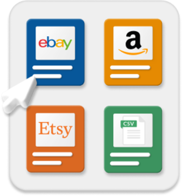 Square tiles with eBay, Amazon, Etsy and CSV logos