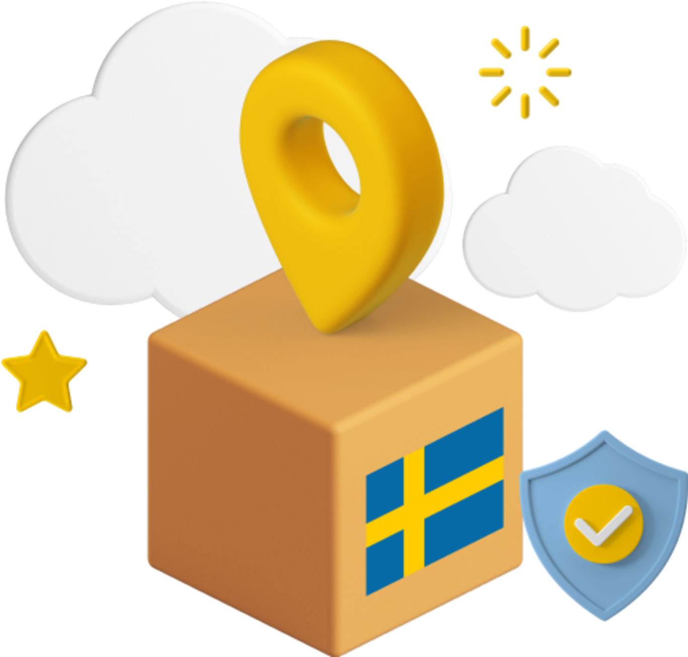 Box with Swedish flag on